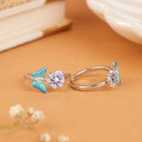 Purple Floral with Blue Butterfly Silver Metti