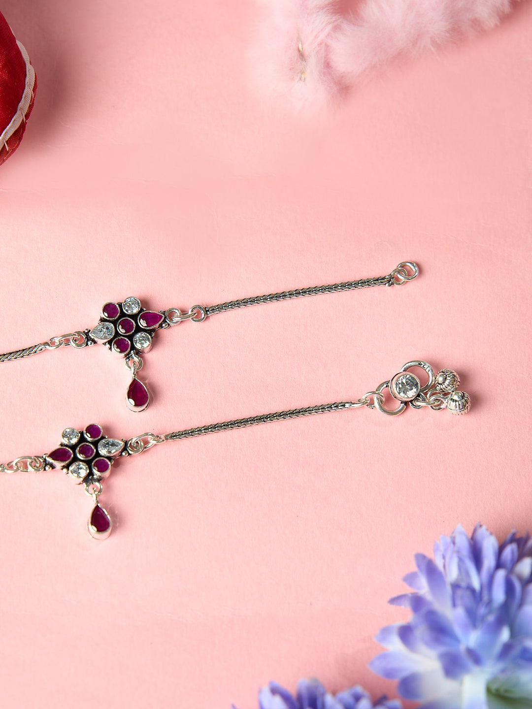 Floral Ruby Drops Baby Antique Anklet