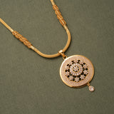 Intricate Round Floral Pendant Golden Necklace