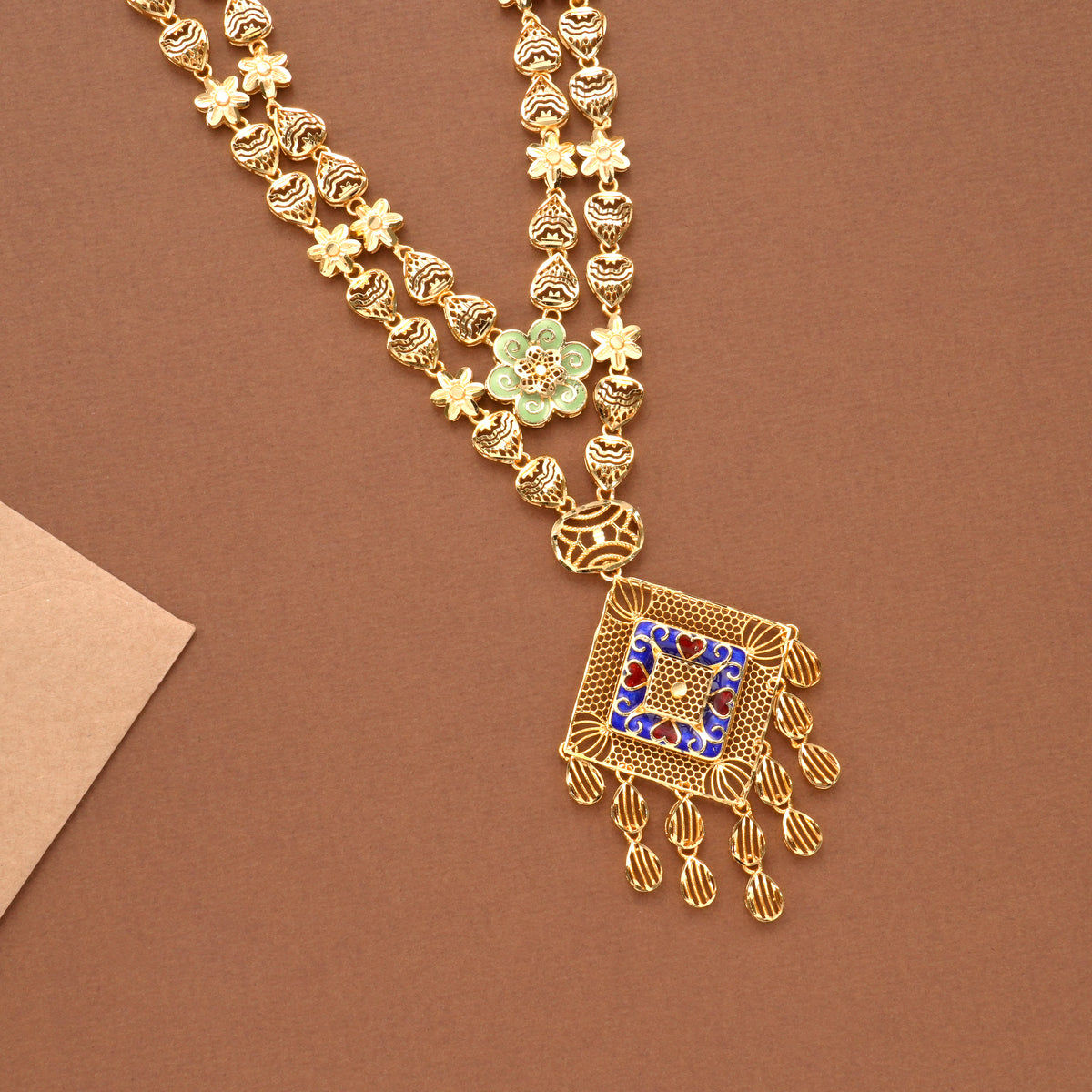 Turkey Dual Layer Golden Enamel Necklace Set