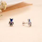 Blue Teddy Robot Enamel Silver Stud