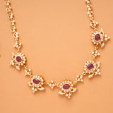 Blossom Ruby Floral White Stone Golden Necklace