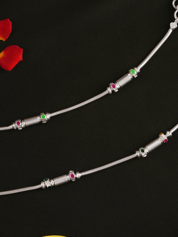 Bombay Style Tube Silver Anklet