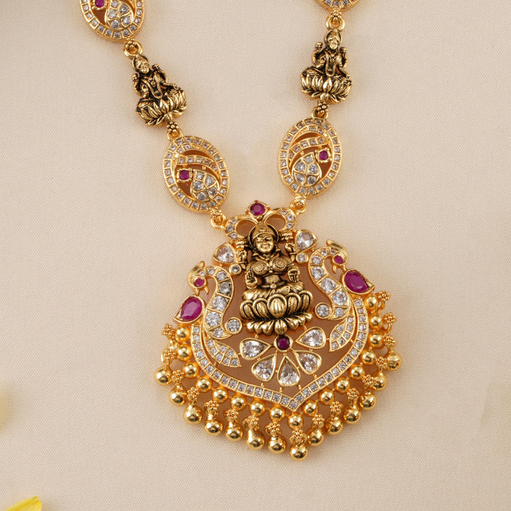 Traditional Lakshmi With Golden Drop Necklace
