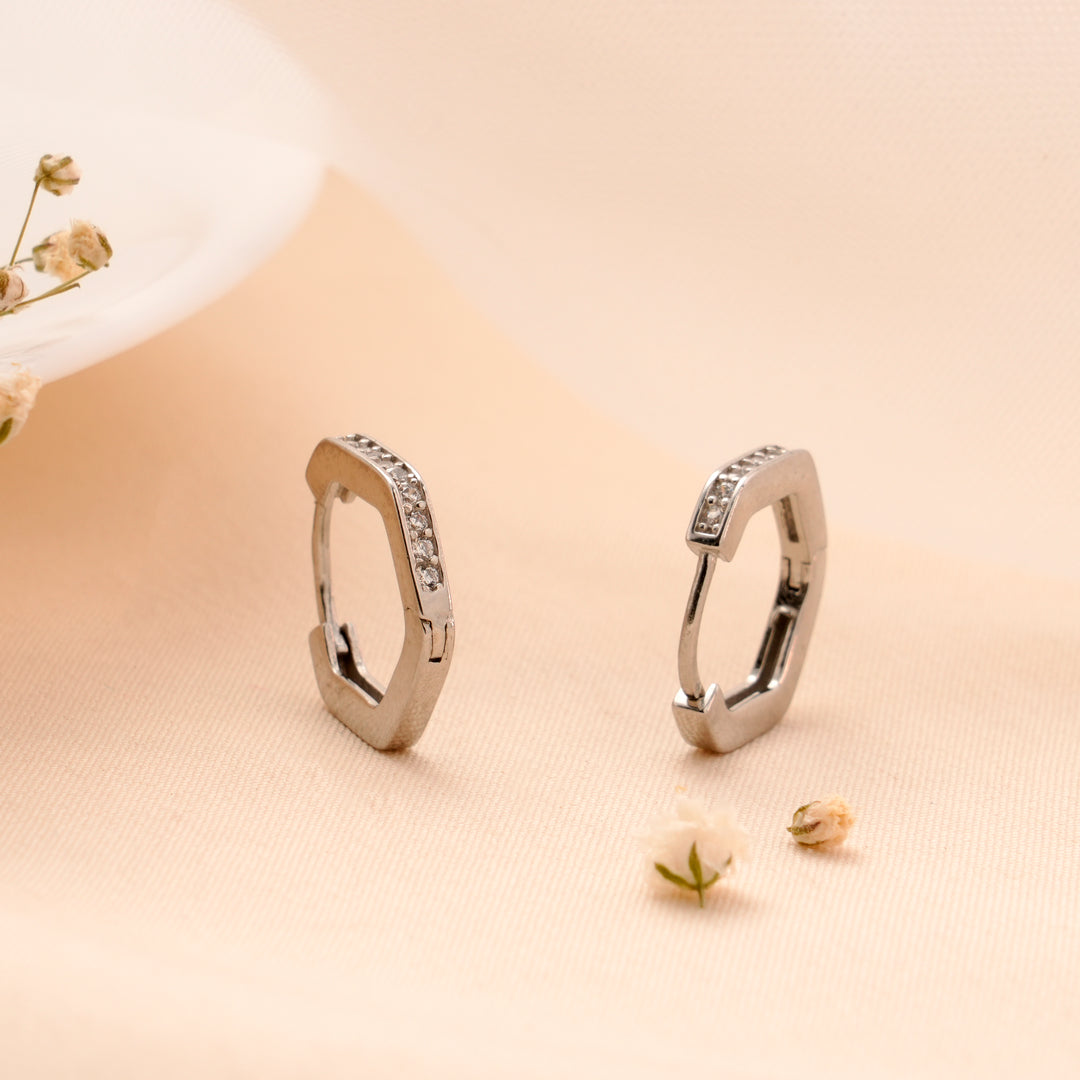 Pentagon Design Hoop Silver Stud
