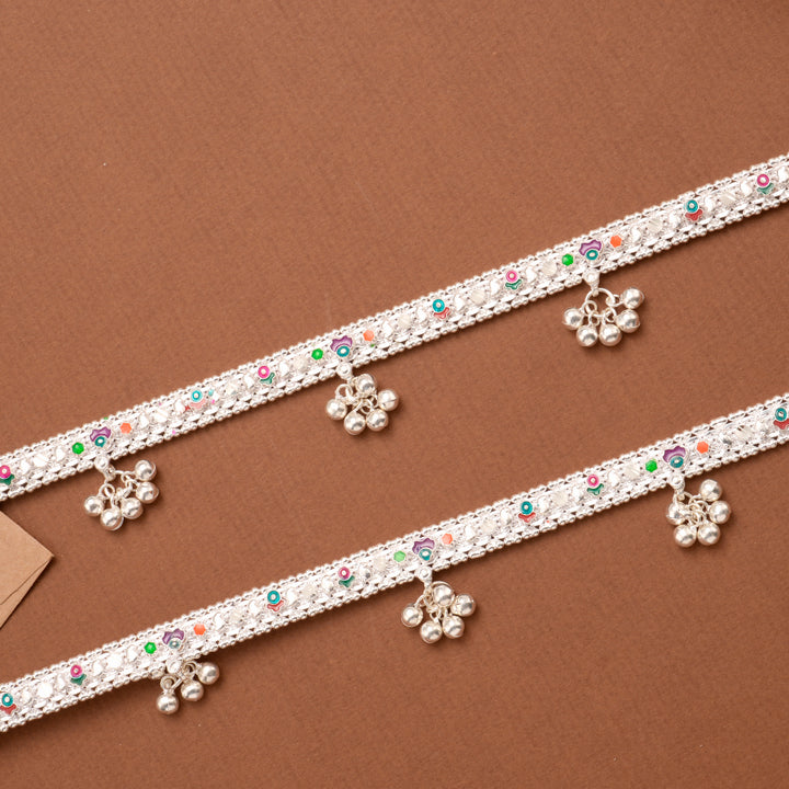Classic Enamel Floral Bell Drop Silver Anklet