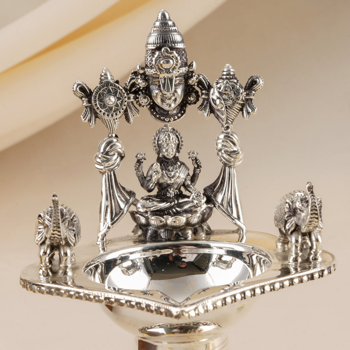 Lakshmi Venkateshwara Antique Silver Vilakku