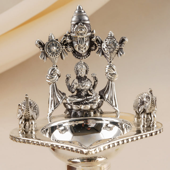 Lakshmi Venkateshwara Antique Silver Vilakku