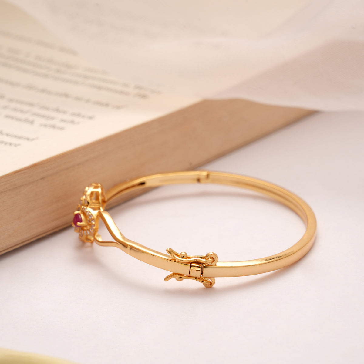 Radiant Ruby Blooming Floral Golden Kada