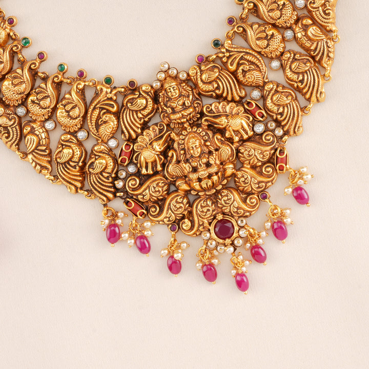 Ruby Peacock with Lakshmi Bridal Necklace