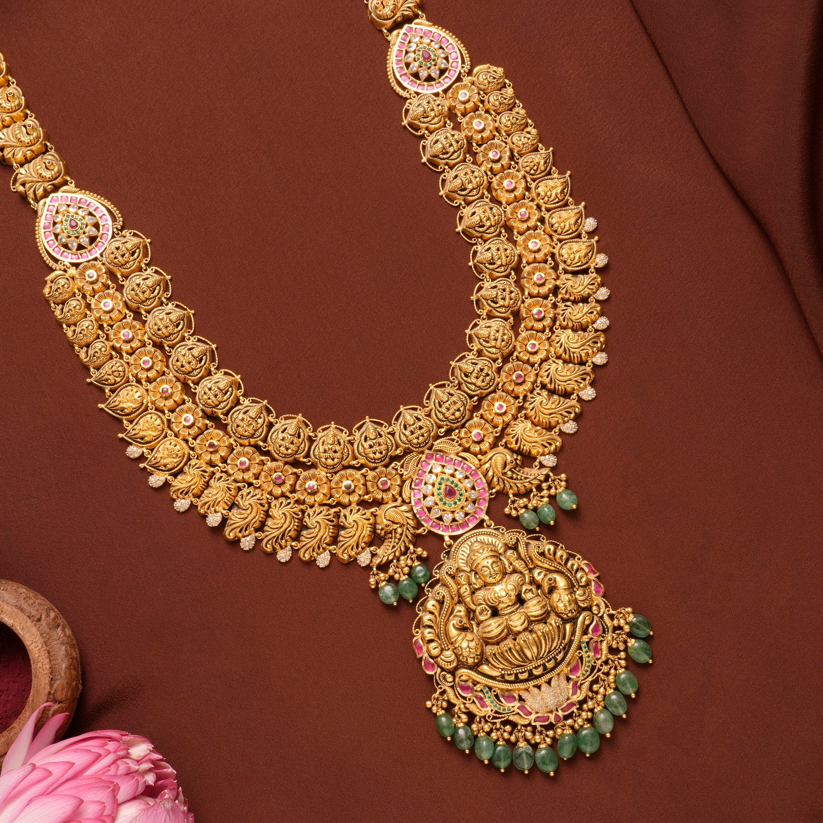 Nagas Lakshmi Emerald Beads Gold Haram