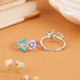 Purple Floral with Blue Butterfly Silver Metti
