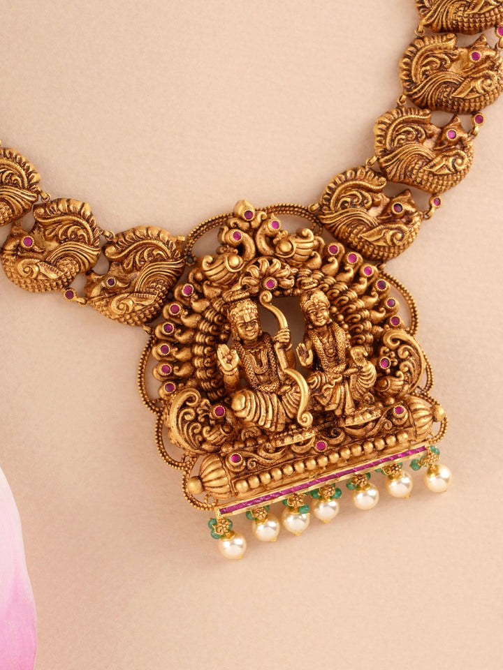 Lord Ram Sita Antique Grand Gold Haram