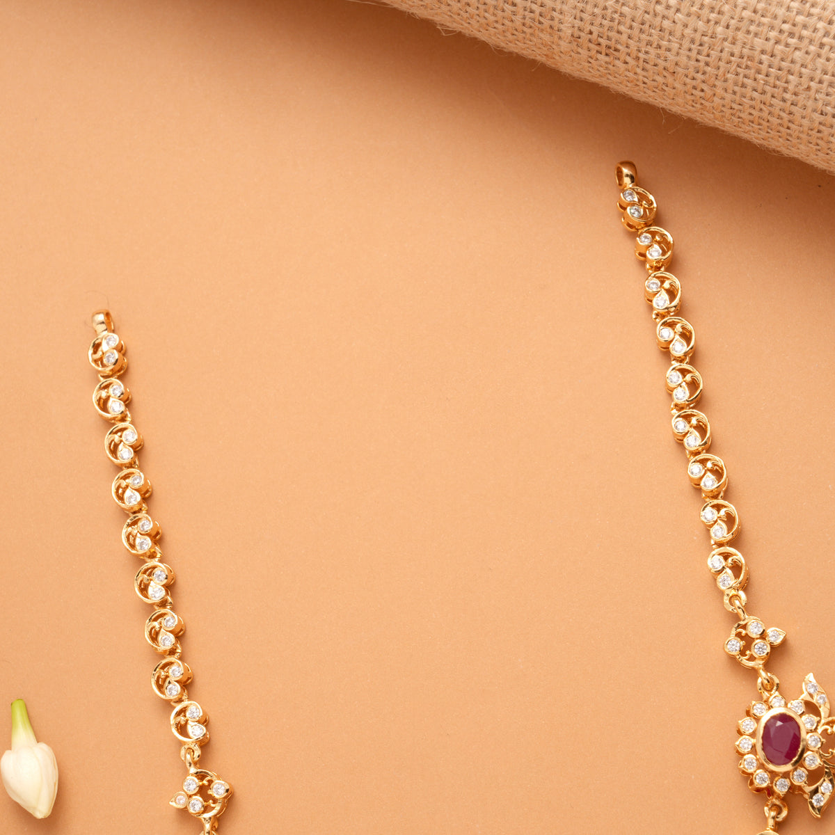 Blossom Ruby Floral White Stone Golden Necklace