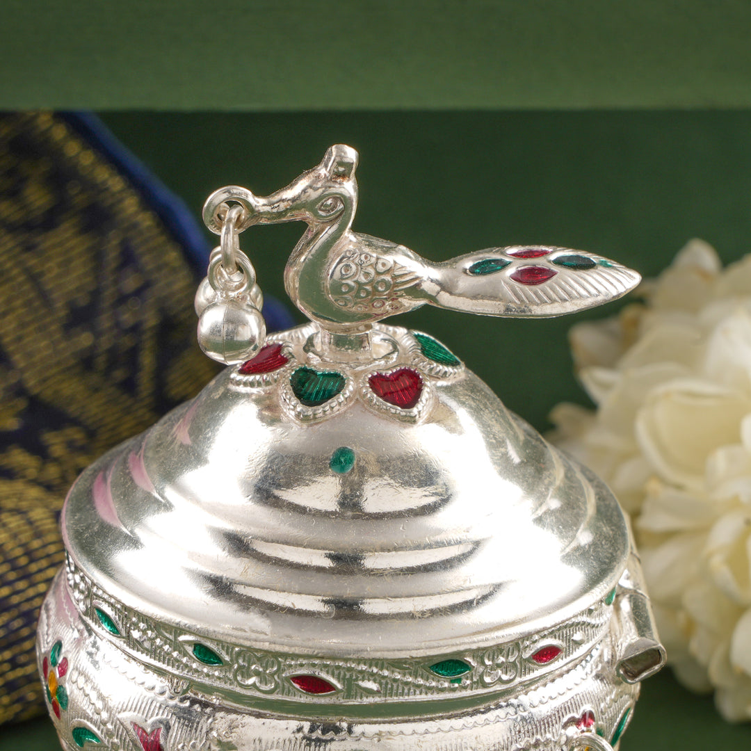 Silver Peacock Shaped Kumkum Box