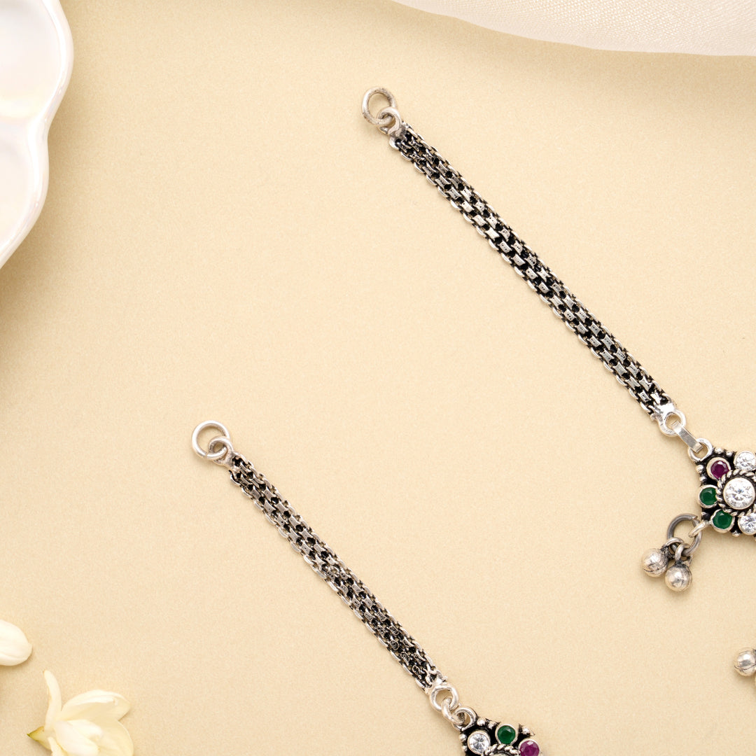 Silver Floral Dew Drop Antique Anklet