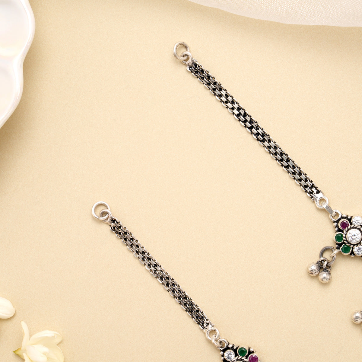 Silver Floral Dew Drop Antique Anklet