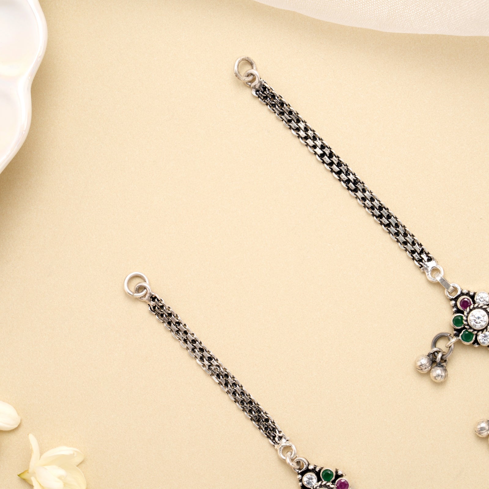 Silver Floral Dew Drop Antique Anklet