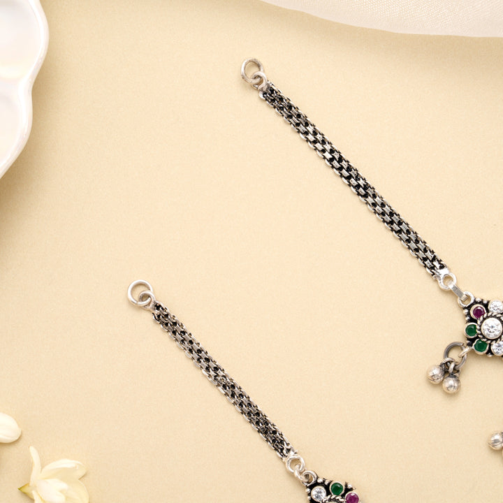 Silver Floral Dew Drop Antique Anklet