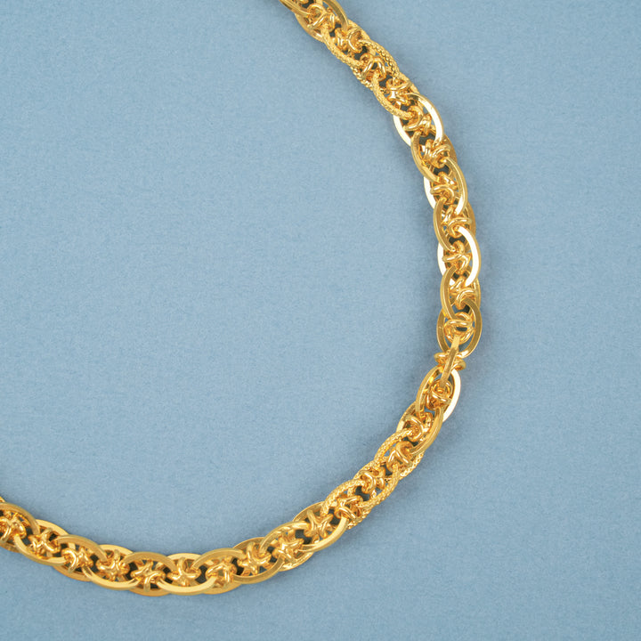 Bold Textured Ring Link Gold Chain for Men