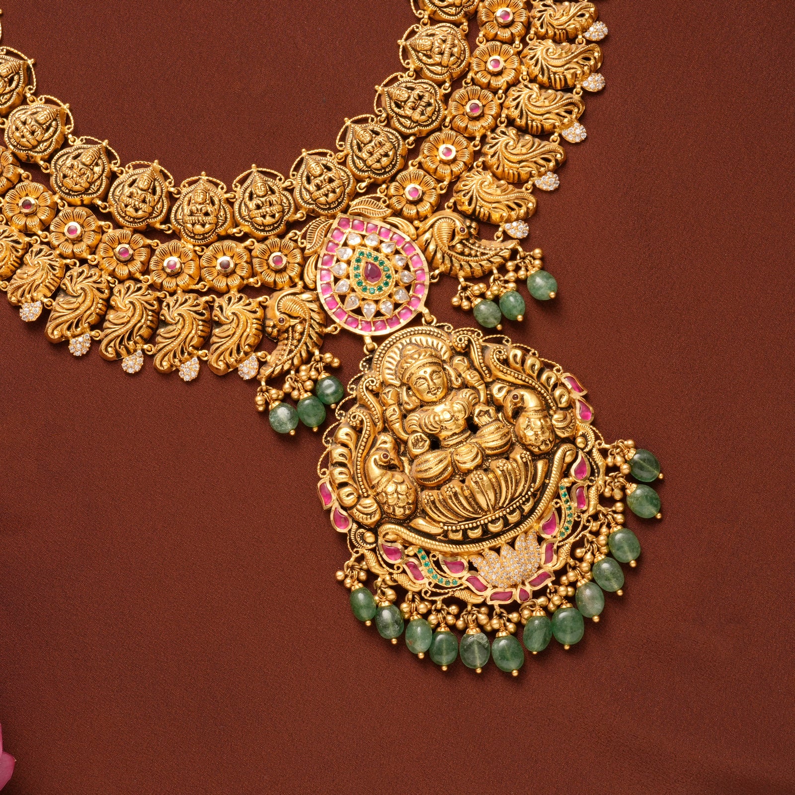 Nagas Lakshmi Emerald Beads Gold Haram
