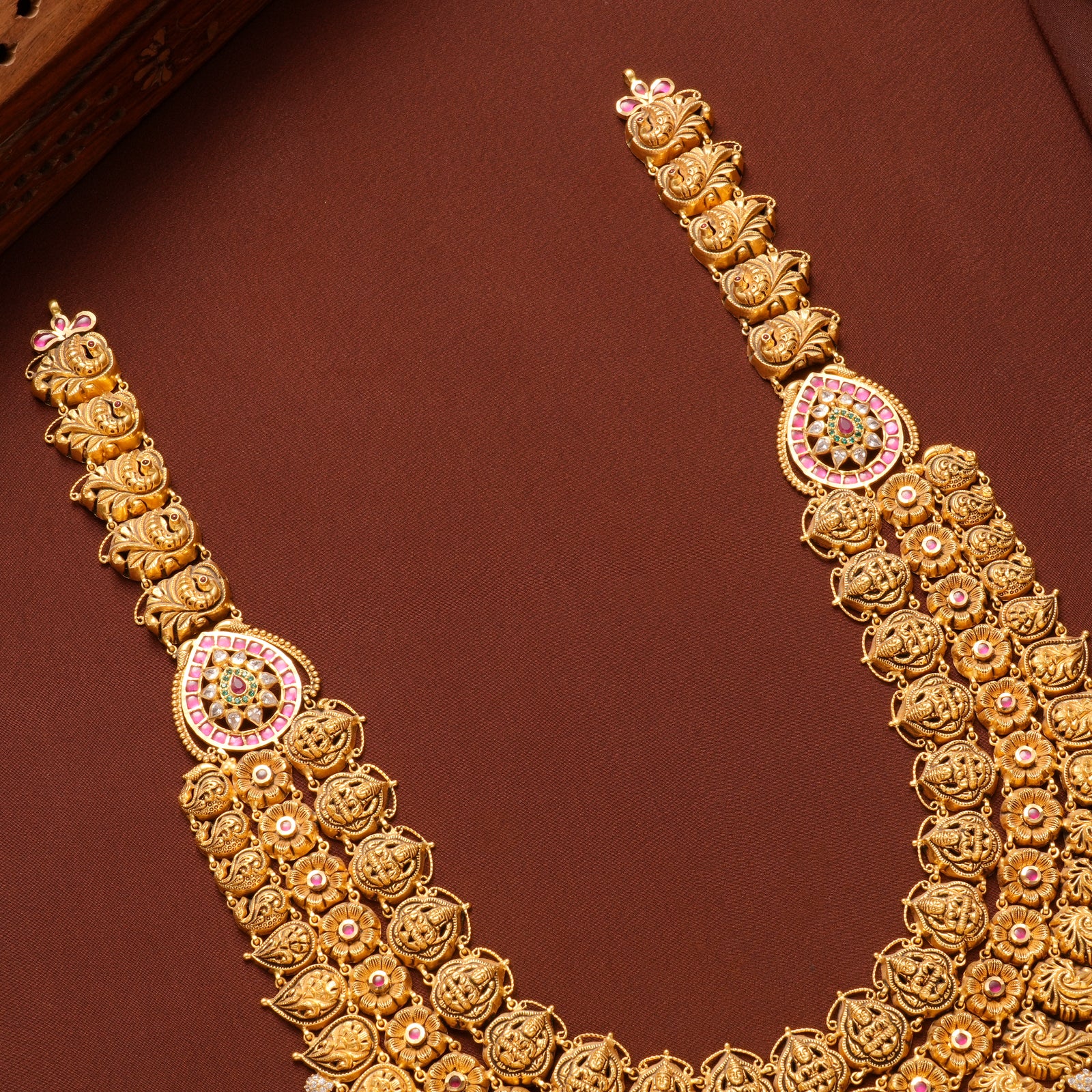 Nagas Lakshmi Emerald Beads Gold Haram