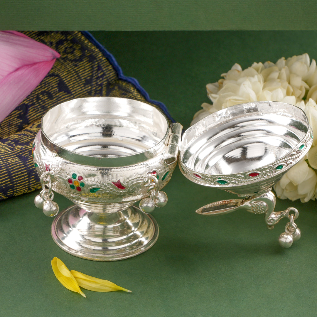 Silver Peacock Shaped Kumkum Box