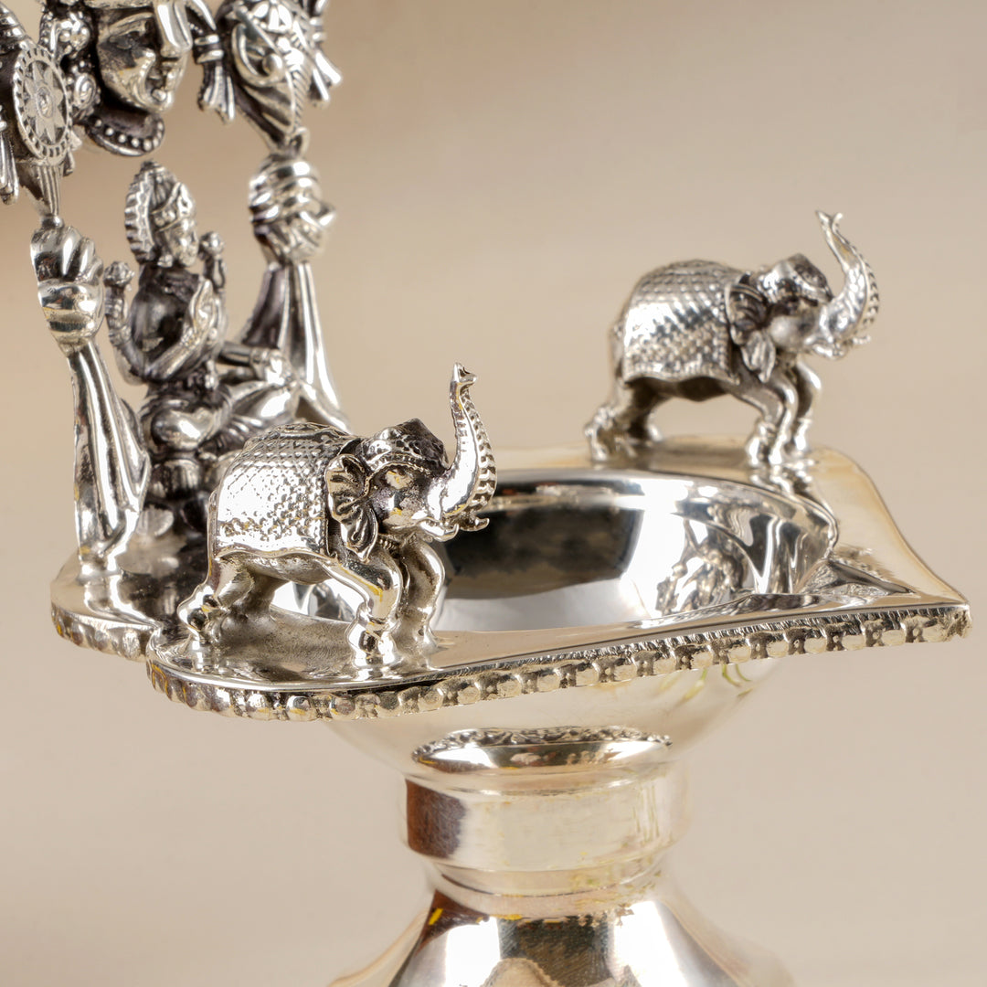 Lakshmi Venkateshwara Antique Silver Vilakku