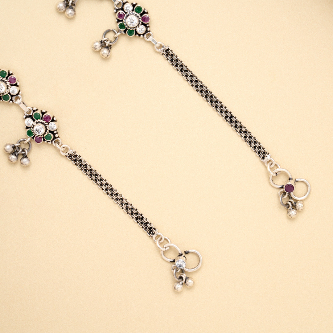 Silver Floral Dew Drop Antique Anklet