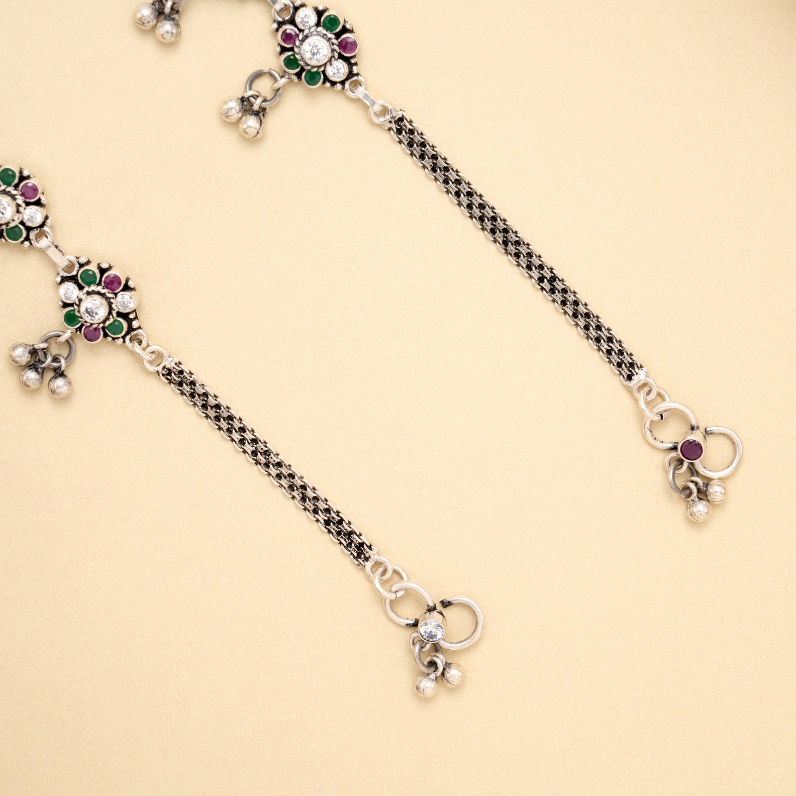 Silver Floral Dew Drop Antique Anklet