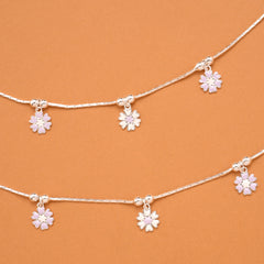 Floral Purple Enamel Silver Baby Anklets