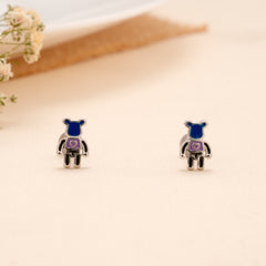 Blue Teddy Robot Enamel Silver Stud