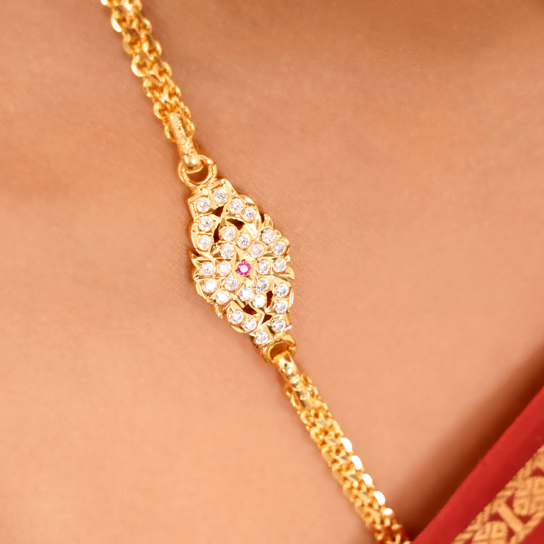 Modern White Stone Silver Mugappu Chain