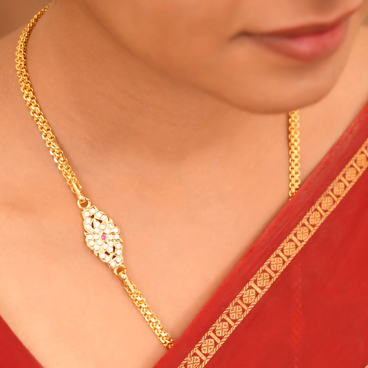 Modern White Stone Silver Mugappu Chain