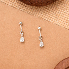 Tear Drop Dangling White Stone Silver Koppu