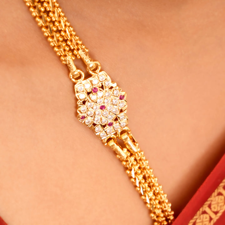 Elegant Two Line Silver Mugappu Chain