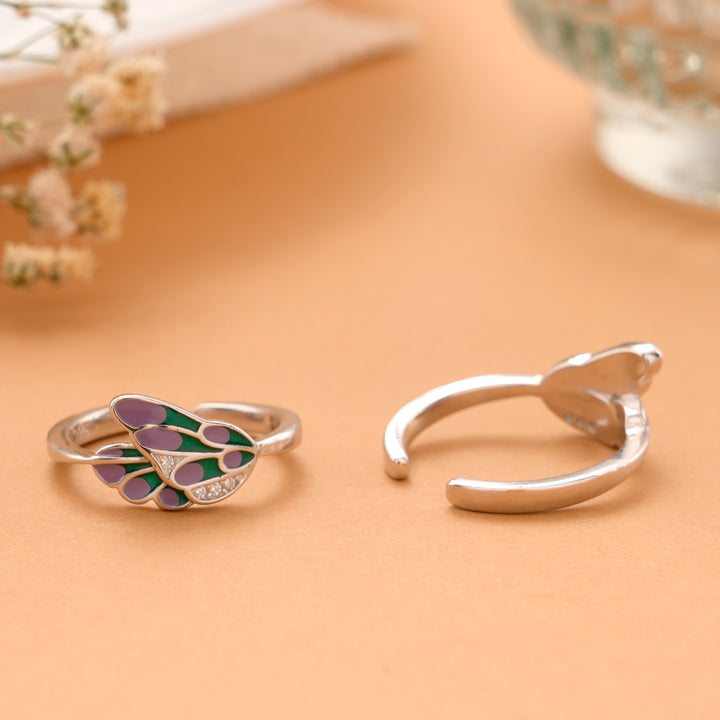 Dual Shade Leaf Silver Toe Ring