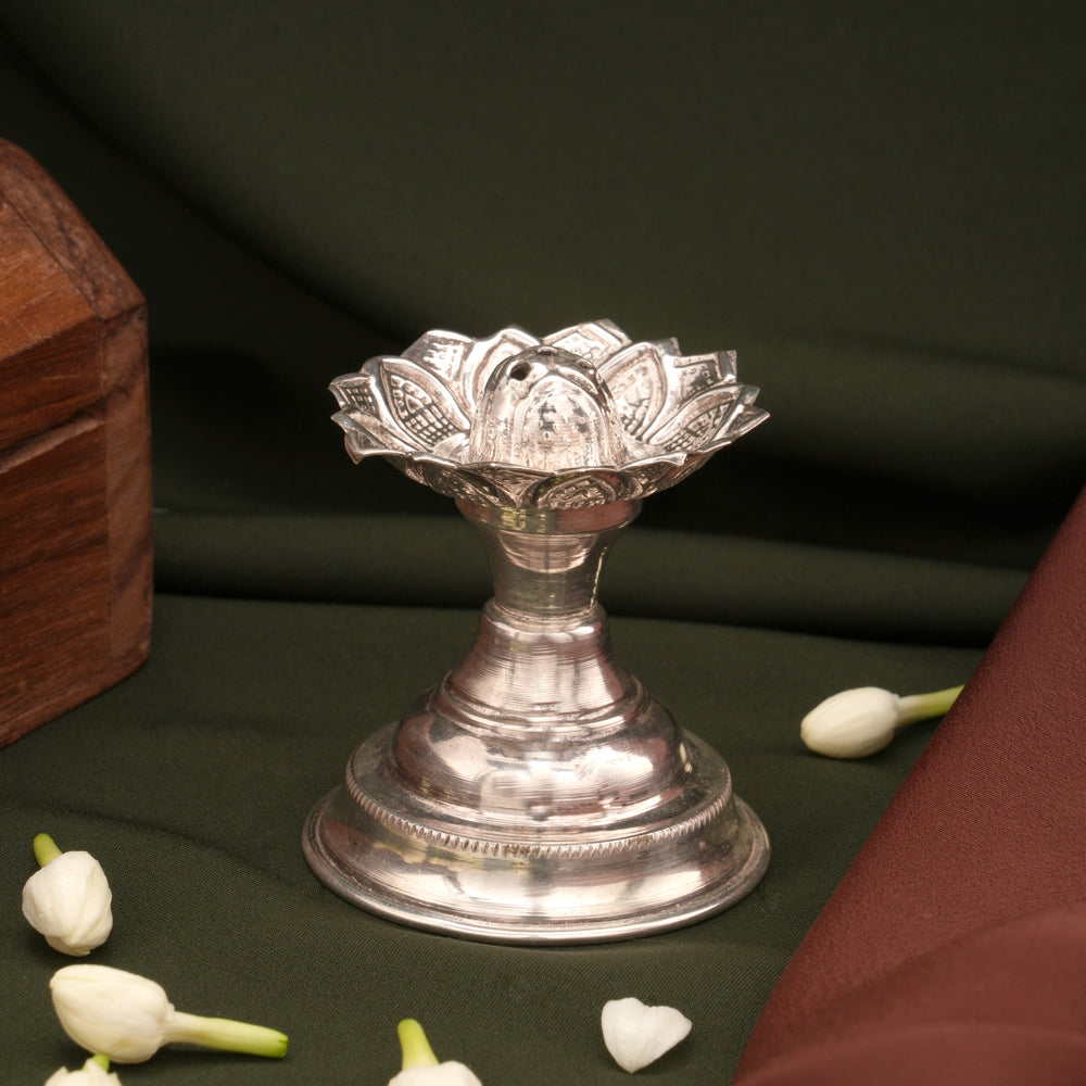 Traditional Lotus Incense Silver Pathi Stand