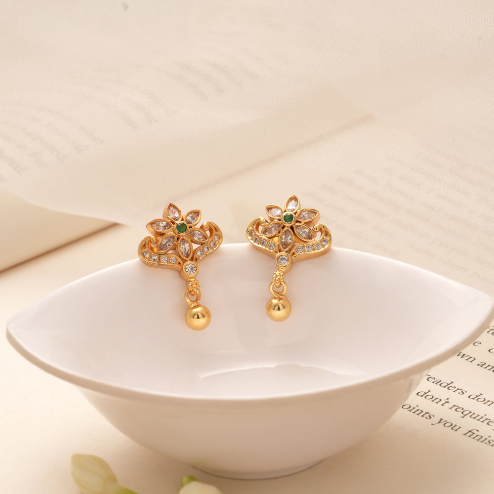 Classic Floral Design Golden Drop Earring