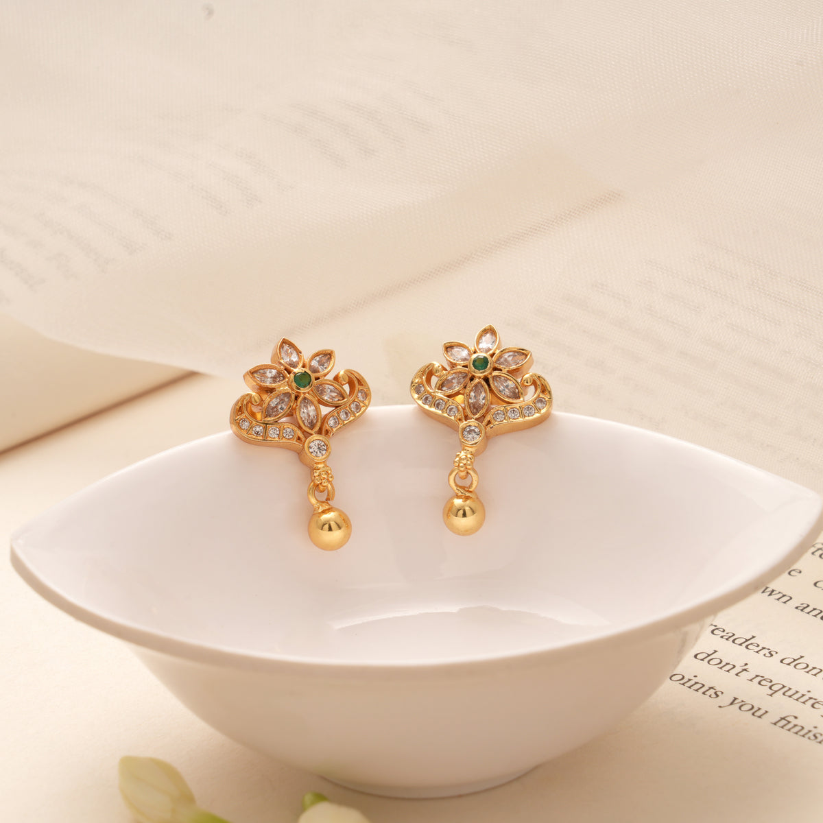 Classic Floral Design Golden Drop Earring
