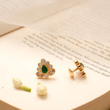 Elegant Emerald Floral Golden Kundan Stud