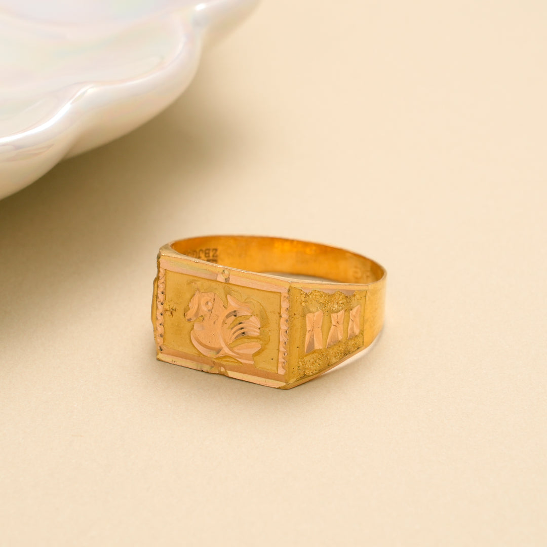 Engraved Design Mens Gold Ring
