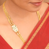 Green Stone Silver Rettai Vadam Mugappu Chain