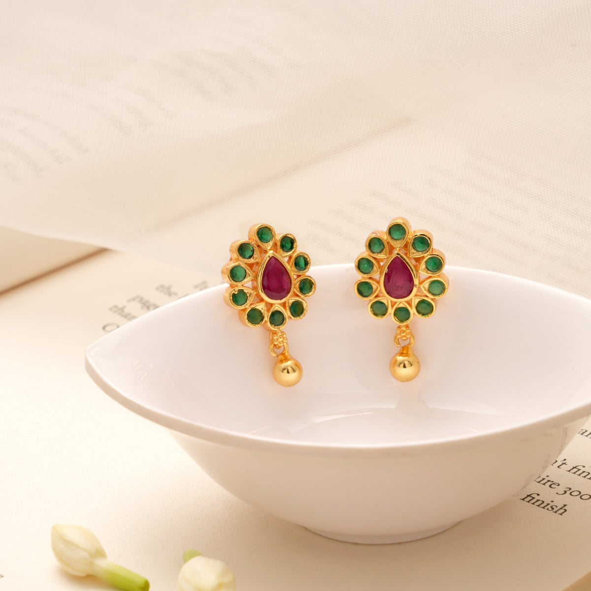 Regal Ruby Emerald Golden Earring