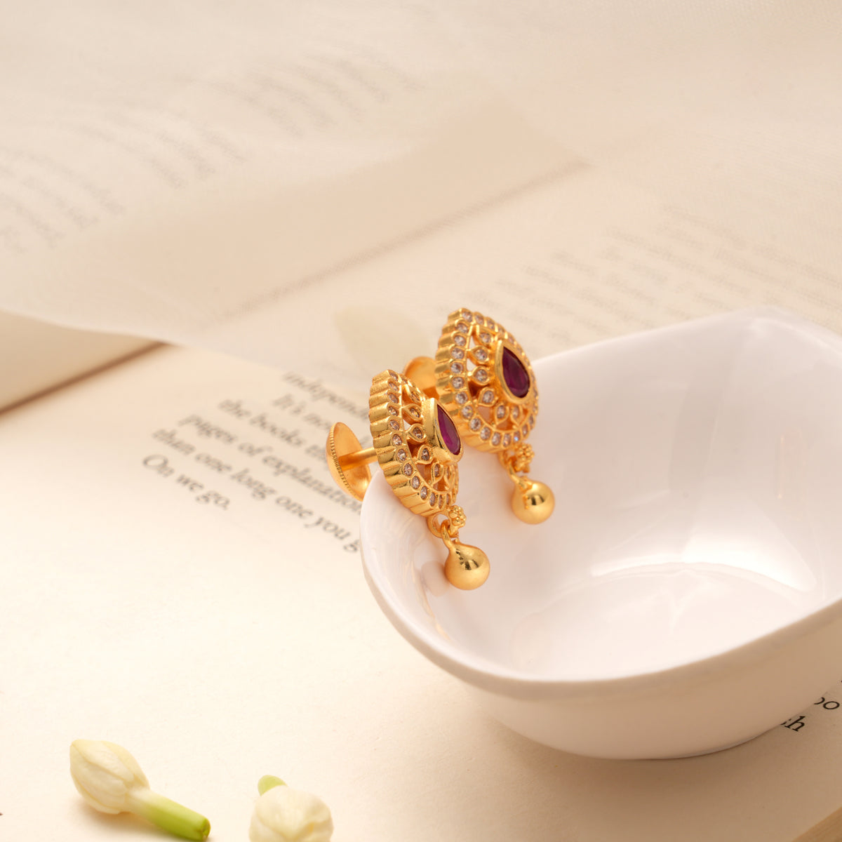 Radiant Ruby Tear Drop Golden Drop Earring