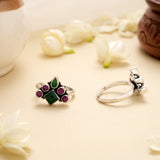 Green Square Ruby Bloom Silver Toe Ring
