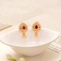 Radiant Ruby Tear Drop Golden Drop Earring