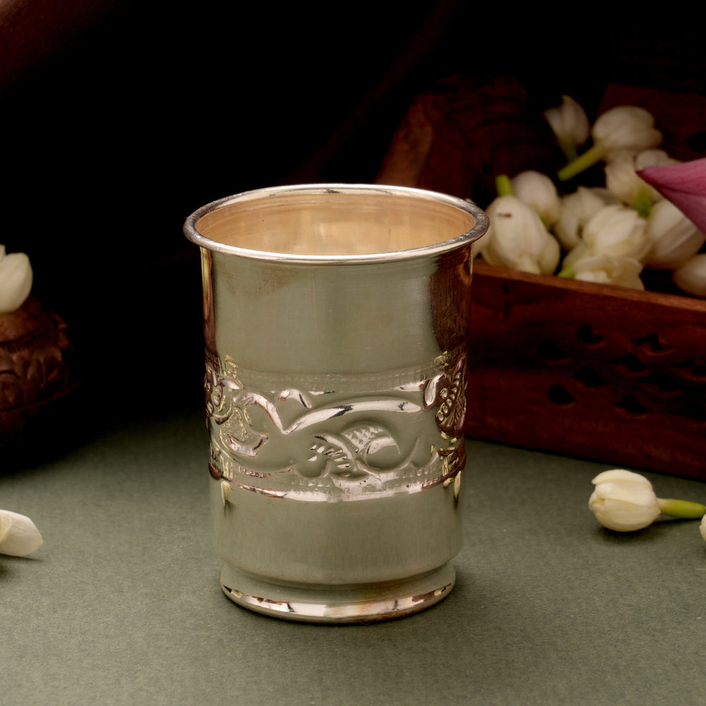 Floral Layer Pattern Silver Tumbler