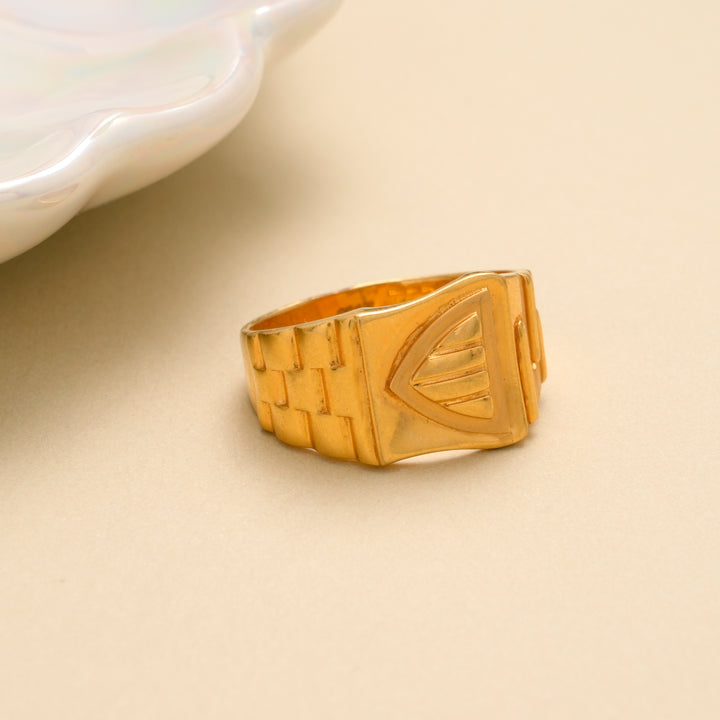 Geometric Symbol Gents Gold Ring