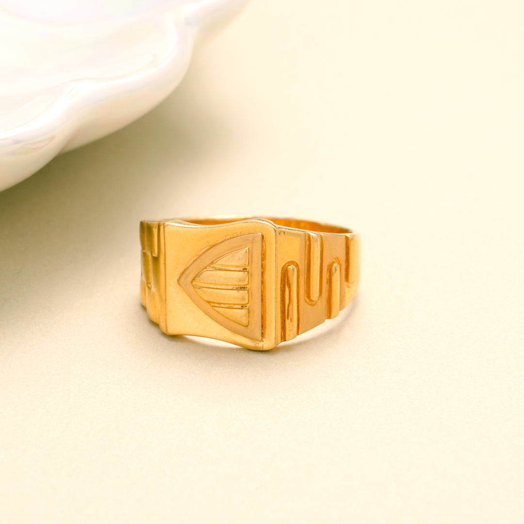 Geometric Symbol Gents Gold Ring